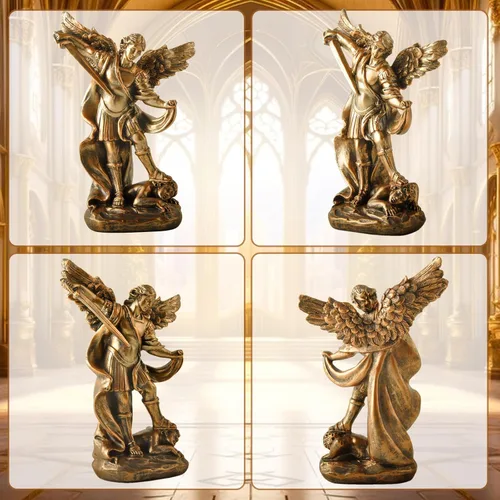 Miniatura 5 de Estatua de San Miguel Arcangel - Figura de ángel de San Miguel, estatua de resina con acabado de bronce antiguo, ideal para coleccionistas