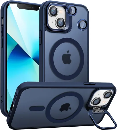 Miniatura 19 de Funda magnética para iPhone 11 con soporte, compatible con Magsafe, protección militar y protector de lente de cámara, funda translúcida mate