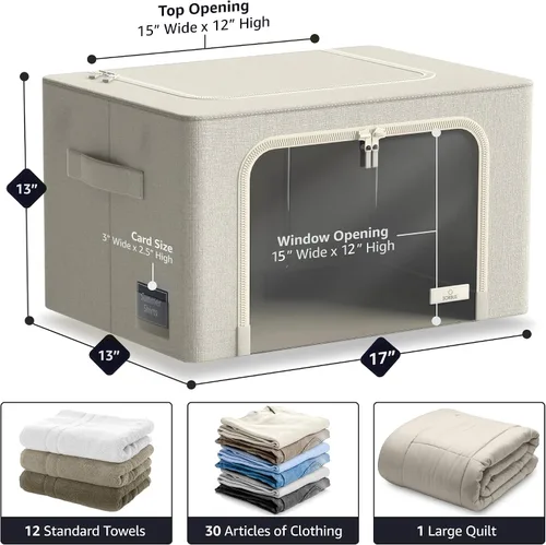 Miniatura 4 de Sorbus Cajas de almacenamiento con marco de metal - Bolsas organizadoras de ropa apilables y plegables - Contenedores de almacenamiento de tela