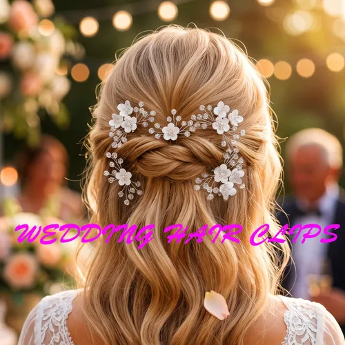 Miniatura 3 de JEWEKY Horquillas para el pelo de novia para bebé, accesorios para el cabello de niña de flores blancas, pinzas para el cabello de boda para mujeres