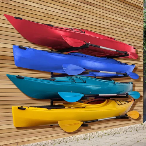 Soporte de pared para kayak para 4 kayaks, soporte de paleta de kayak para almacenamiento de garaje, estantería de cobertizo, capacidad de peso de