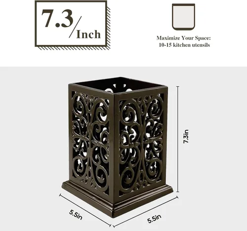 Miniatura 2 de jogreful Soporte para Utensilios de Cocina, Olla de Cocina de Hierro Fundido para Encimera, Organizador Extra Grande de Utensilios con Base Café