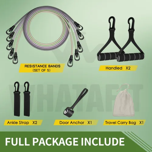 Miniatura 3 de WHATAFIT Juego de bandas de resistencia con asas, bandas de ejercicio para gimnasio en casa, equipo de entrenamiento de fuerza, incluye anclaje