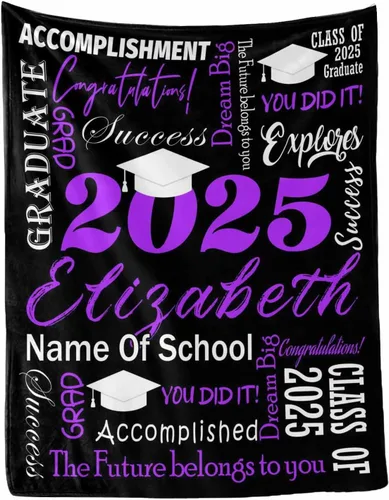 Miniatura 17 de MyPupSocks Manta personalizada de graduación 2025, clase de con nombre de la universidad, regalos personalizados, manta con texto para sobrina