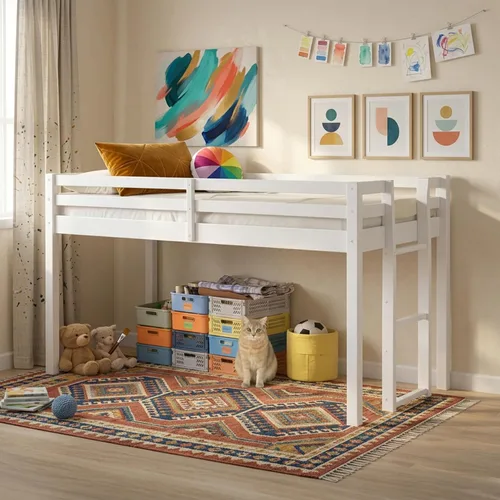 Miniatura 21 de Alaterre Furniture Jasper - Cama tipo loft junior individual, marco gris paloma y fondo de camuflaje gris