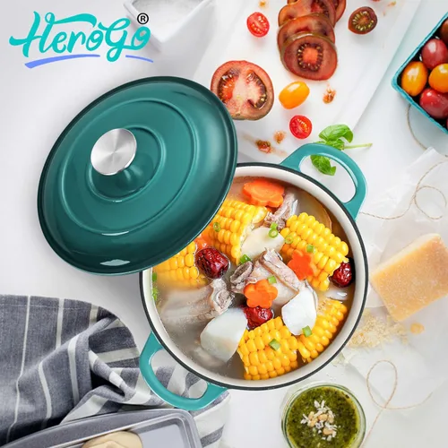 Miniatura 7 de Herogo Horno holandés de hierro fundido esmaltado con tapa, olla holandesa redonda resistente de 3 cuartos de galón con asas dobles para hornear