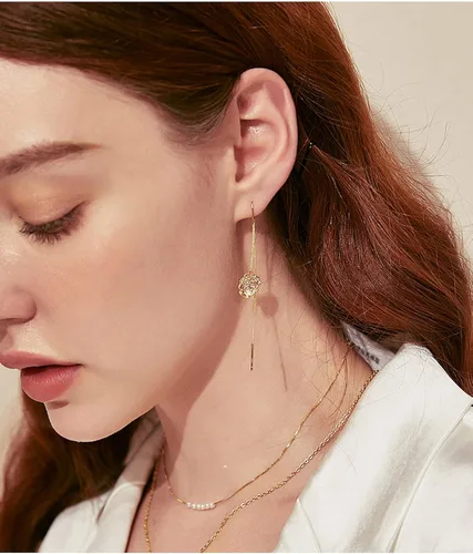 Miniatura 3 de Aretes colgantes de oro de 14 quilates para mujer, con borlas, de cadena larga, para dama de honor