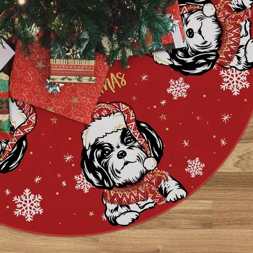 Miniatura 9 de Falda de árbol de Navidad roja con Beagle, falda de árbol navideño de invierno de 48 pulgadas para decoraciones navideñas de perros para interiores