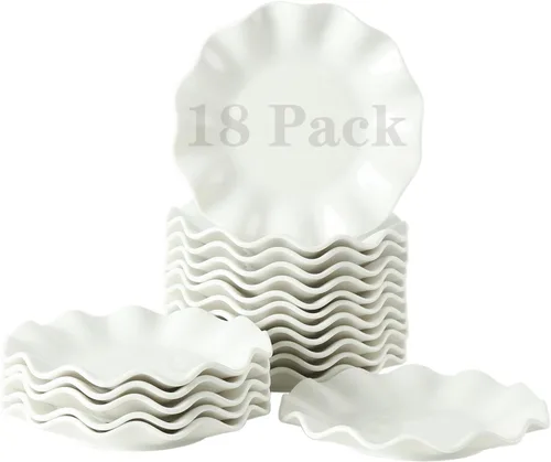 Miniatura 8 de Juego de 18 platos de postre de porcelana de 5.5 pulgadas, pequeños platos de cerámica para aperitivos, juegos de mini vajilla redondos, resistentes