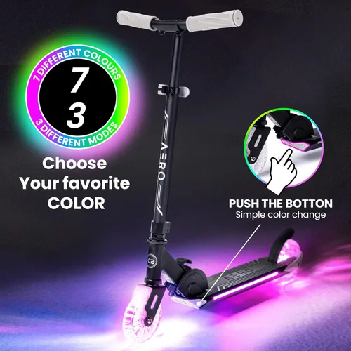 Miniatura 2 de Patinete Aero para niños de 5 a 8 años, luces dinámicas, freno de mano y absorción de golpes, scooter de 2 ruedas para niños y niñas, plegable