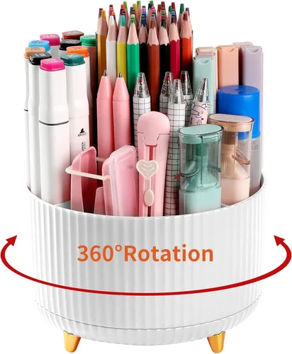 Miniatura 12 de Soporte para Lápices y Bolígrafos de Escritorio, Organizador Giratório de 5 Ranuras de 360° para Escritorio, Organizador de Suministros de Papelería