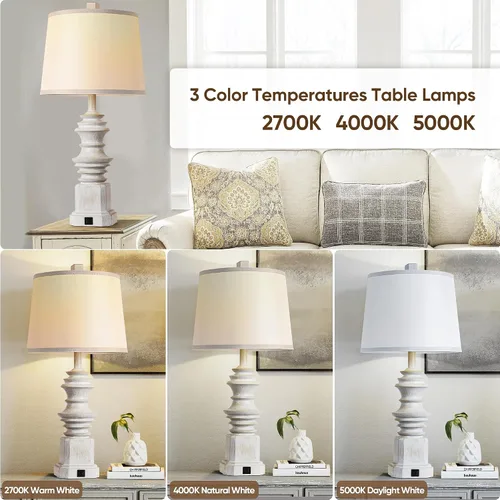 Miniatura 2 de QiMH - Juego de 2 lámparas de mesa para mesita de noche, lámpara de noche con dos puertos de carga USB, lámparas de mesa de decoración de granja