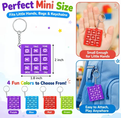 Miniatura 2 de Hicarer 16 llaveros de fiesta de Tic Tac Toe para fiesta de cumpleaños a granel, regalos de fin de año para estudiantes, niños de 8 a 12 años