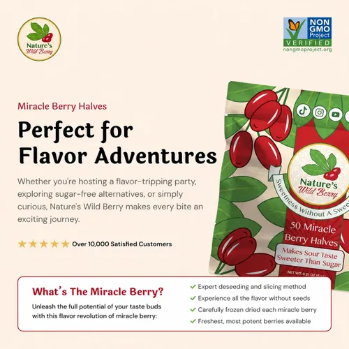 Miniatura 5 de Nature's Wild Berry Miracle Berries – 50 mitades de bayas que cambian de sabor Paquete de recarga resellable Liofilizadas en Estados Unidos