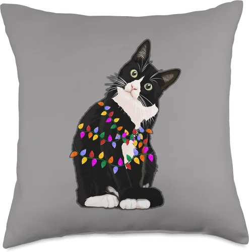 Miniatura 5 de Christmas Cat Cuties Funnies Almohada de esmoquin con luces enredadas de Navidad, diseño de gatito, 15.7 x 15.7 in, multicolor