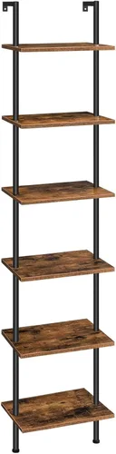 Miniatura 11 de HOOBRO Estantería de escalera DIY, estantería de 6 niveles de madera montada en la pared, estantería estrecha, estante de exhibición, estante