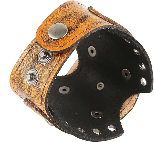 Miniatura 5 de HZMAN Pulseras de Cuero Retro para Hombre Pulsera de Puño de Cuero Ajustable Pulsera Ancha de Muñeca Regalo de Joyería