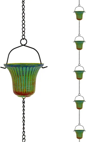 Miniatura 12 de Cadena de lluvia de 13.4 pies, cadenas de lluvia de colibrí para exterior, campana de cadena de lluvia de cobre con 12 tazas, cadena decorativa