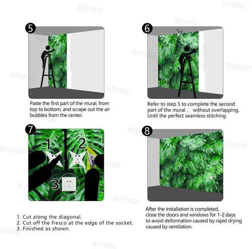 Miniatura 88 de Papel pintado botánico de selva tropical Hojas verdes de planta murales Estética para decorar habitación Sala de estar Fondo de TV Gran mural de B033