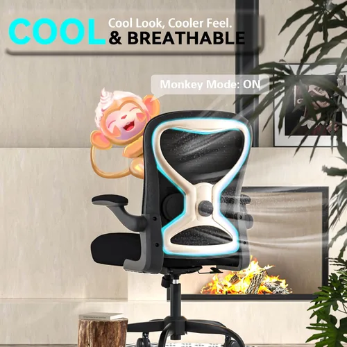 Miniatura 7 de Silla de escritorio de oficina con soporte lumbar ergonómico, cojín de asiento extragrueso, brazos abatibles, respaldo de malla transpirable, silla