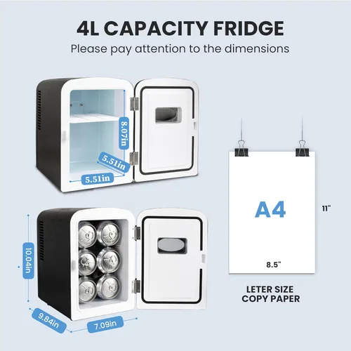 Miniatura 2 de HealSmart Mini refrigerador de 4 litros con ventana de observación, capacidad para 6 latas, enfriador y calentador portátil sin freón y portátil