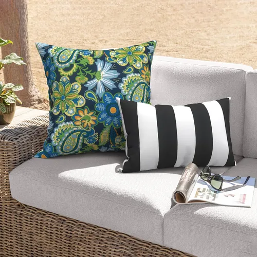 Miniatura 834 de Juego de 2 almohadas para exteriores de 16 x 16 pulgadas, repelentes al agua con interiores, para muebles de patio, hogar, jardín, geometría bohemia