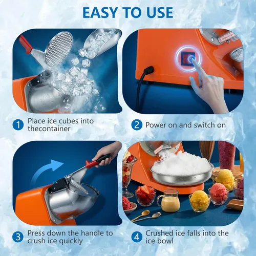 Miniatura 4 de ZENY Picador de hielo eléctrico 300W 1400r/min con cuchillas de acero inoxidable, máquina picadora de hielo para uso en cocina, accesorio para hacer