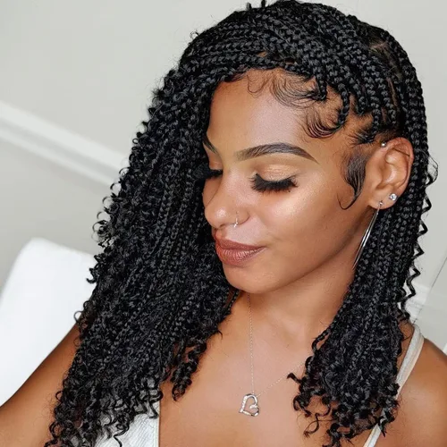 Miniatura 30 de Unionbeauty - 8 paquetes de trenzas bohemias de diosa en caja, de ganchillo de pelo para mujer negra, 8 pulgadas de trenzas de caja bob bohemias