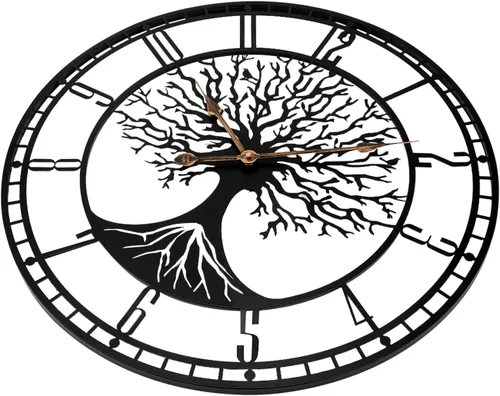 Miniatura 5 de Dankeit Reloj de pared con diseño de árbol de la vida, de metal negro de 24 pulgadas, reloj de pared de gran tamaño para sala de estar, dormitorio