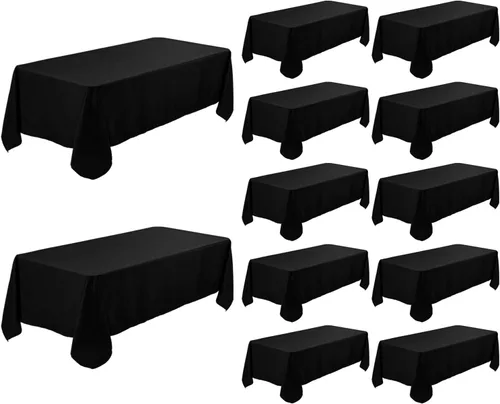 Miniatura 11 de Fivenl - Juego de 8 manteles negros de 60 x 84 pulgadas, manteles de mesa rectangular de 4 pies al por mayor, fundas de mesa de poliéster lavable