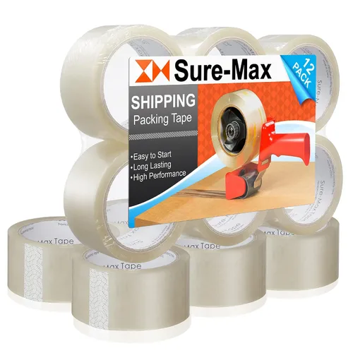 Miniatura 8 de Sure-Max Cinta de embalaje de cartón premium de 2.0 mil 165 pies (55 yardas), transparente, 1 caja (36 rollos en total)