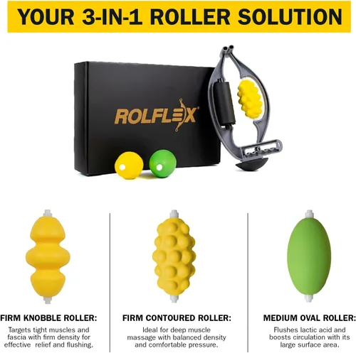 Miniatura 3 de Rolflex The Massage Combo - Rodillo 3 en 1 para músculos tejido profundo con perilla firme, músculo contorneado y espuma ovalada media - Masajeador