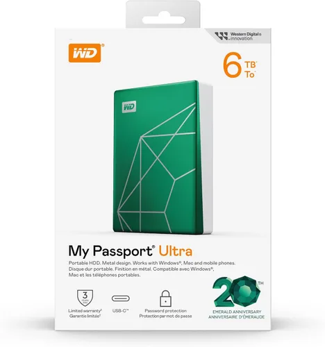 Miniatura 4 de WD Disco Duro Portátil My Passport Ultra de 6TB HDD, Disco de 20º Aniversario Emerald Drive, USB-C, con Software de Respaldo y Protección