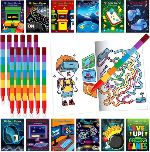 Miniatura 22 de BenLouis 24 mini libros para colorear del espacio exterior para niños con 24 crayones apilables, regalos de fiesta de astronautas, libros