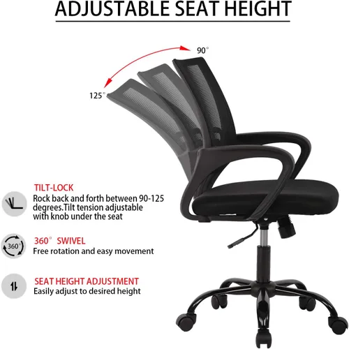Miniatura 4 de Silla de oficina en casa, silla de escritorio ergonómica, silla de computadora de malla con soporte lumbar, reposabrazos, sillas de escritorio Negro