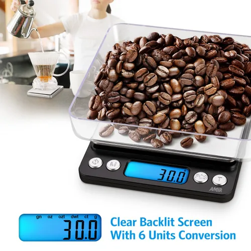 Miniatura 4 de Amir balanza digital de cocina de acero inoxidable con pantalla LCD, pesa hasta 3000 g, 0.1 g resolución, ideal para regalos de Navidad., Negro