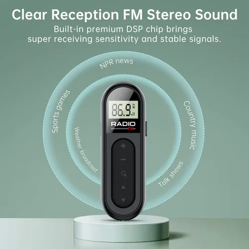 Miniatura 3 de Radio FM, radio de transistor de bolsillo portátil recargable con la mejor recepción, sintonización digital LCD con luz de fondo, sonido estéreo