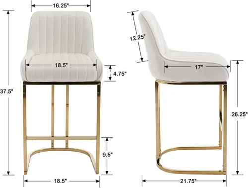 Miniatura 2 de EALSON Juego de 2 taburetes de bar modernos de altura de mostrador, cómodos taburetes de bar tapizados de terciopelo con respaldo y base dorada