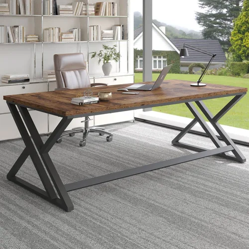 LVB 78.7" Escritorio para computadora, escritorio industrial extra largo de madera para oficina en casa, escritorio grande rústico moderno de metal