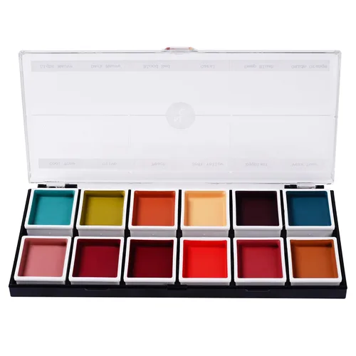Narrative Cosmetics Paleta de alcohol de tez de 12 colores — tonos de piel, rubor, correctores y venas | Cubierta impermeable para tatuaje y