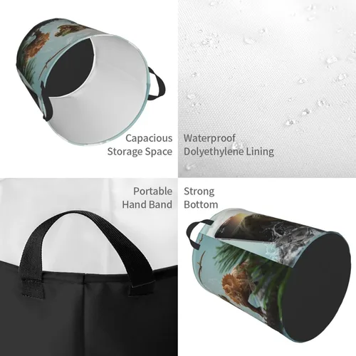 Miniatura 4 de Cesta de lavandería de dinosaurio 3D con asa duradera, impermeable, plegable, cesta de almacenamiento de ropa sucia circular para baño, dormitorio