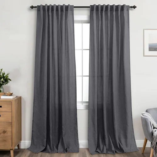 Miniatura 58 de KOUFALL Cortinas de lino azul marino de 84 pulgadas de largo, cortinas transparentes azul oscuro para sala de estar y dormitorio, medianoche
