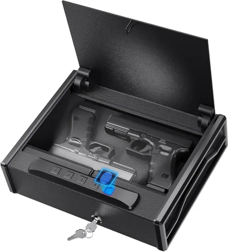 Caja fuerte biométrica para pistola – 3 vías de acceso rápido pistola segura con huella dactilar/teclado digital/llave, caja de bloqueo de pistola