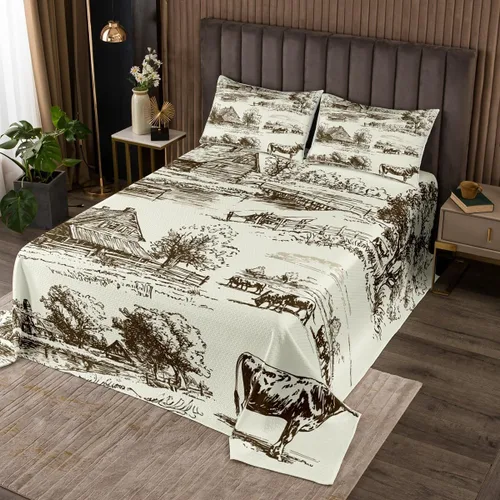 Miniatura 6 de Erosebridal Colcha occidental tamaño Queen Cowboy Colcha Americana Salvaje Oeste desierto dibujado a mano ilustración colcha temática país Multi 001