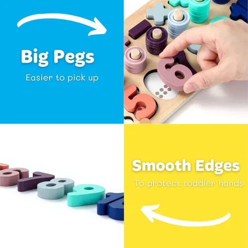 Miniatura 2 de BEKILOLE Juguetes de madera Montessori para niños pequeños: rompecabezas de números, clasificador de formas, juego de apilamiento para contar, Arcoír