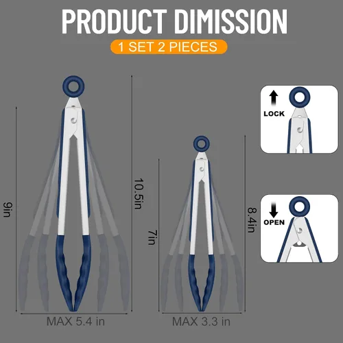 Miniatura 8 de HOTEC Pinzas de Cocina Premium de 7 y 9 Pulgadas, Pinzas de Cocina de Acero Inoxidable con Bloqueo y Puntas de Silicona, Antiarañazos y Resistentes