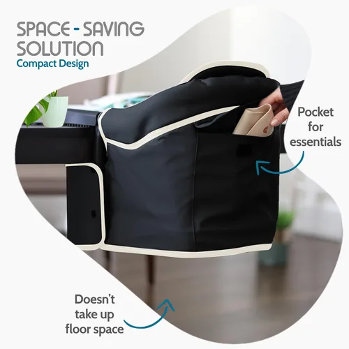 Miniatura 7 de Elegante silla alta de piel sintética con gancho para bebé, asiento de bebé portátil para comer, viajar y accesorio de mesa Gris