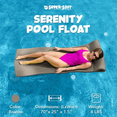 Miniatura 2 de TRC Recreation Serenity 1.5” Thick Vinyl Coated Foam Swimming Pool Float Mat Adult Lounger with Built-in Roll Pillow bronce