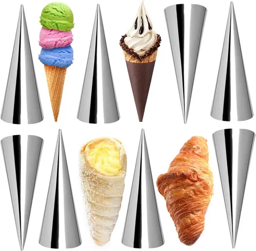 Miniatura 2 de Joyeee 16 moldes de cuerno de crema con cepillo de limpieza, rodillo de cono de acero inoxidable para hornear cáscara de cannoli, pastelería #71