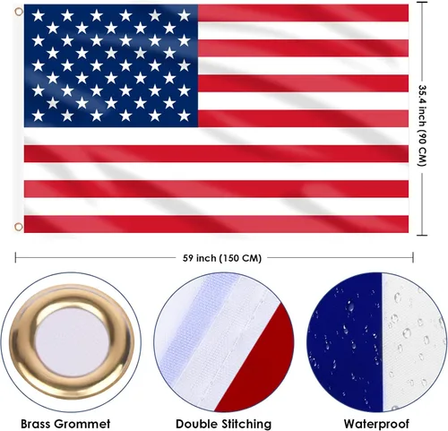 Miniatura 2 de AhfuLife Bandera estadounidense para exteriores de 3 x 5 pies, bandera grande de Estados Unidos de doble cara con ojales de latón para decoración